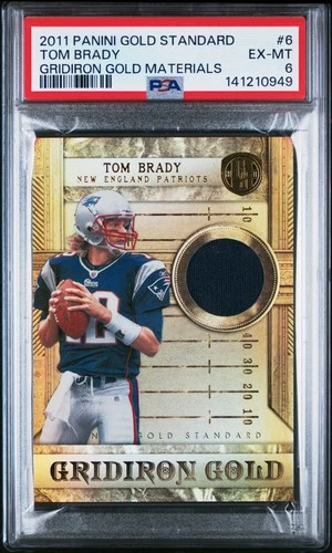 2011 PANINI GOLD STANDARD GRIDIRON GOLD MATERIALS #6 TOM BRADY 41/99 PSA 6