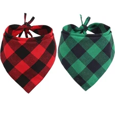 2 PCS Christmas Dog Bandana Plaid Pet Triangle Scarf Bibs for Dog Cat