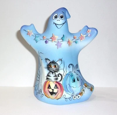 Fenton Glass Happy Tabby Cat Halloween Ghost Figurine Ltd Ed #21/48 Barley - Image 1 of 4