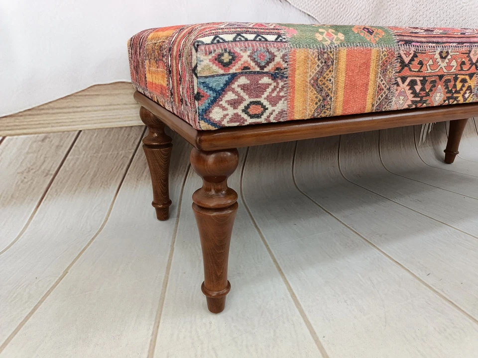 Handmade Furniture Boho Upholstered Bench Piano Bench Footstool Bench Padded - Image 3 of 4