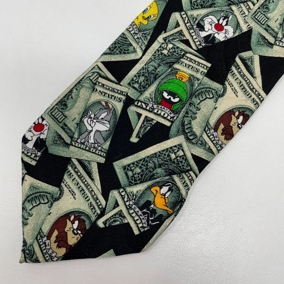 Corbata vintage Looney Tunes verde 100 % seda vintage años 90 novedad Foto 3 de 4