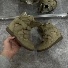 Isabel Marant Style Hi-Top Bekett Wedge Sneakers Leather Y2K Green Women`s Sz 37