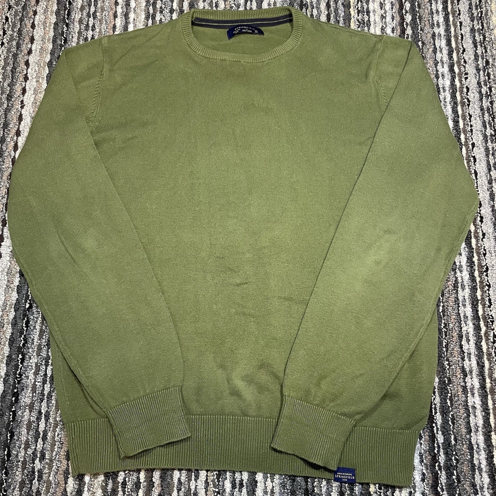 Springfield Men's Green Knit Sweater Jumper S Crew Neck Pullover