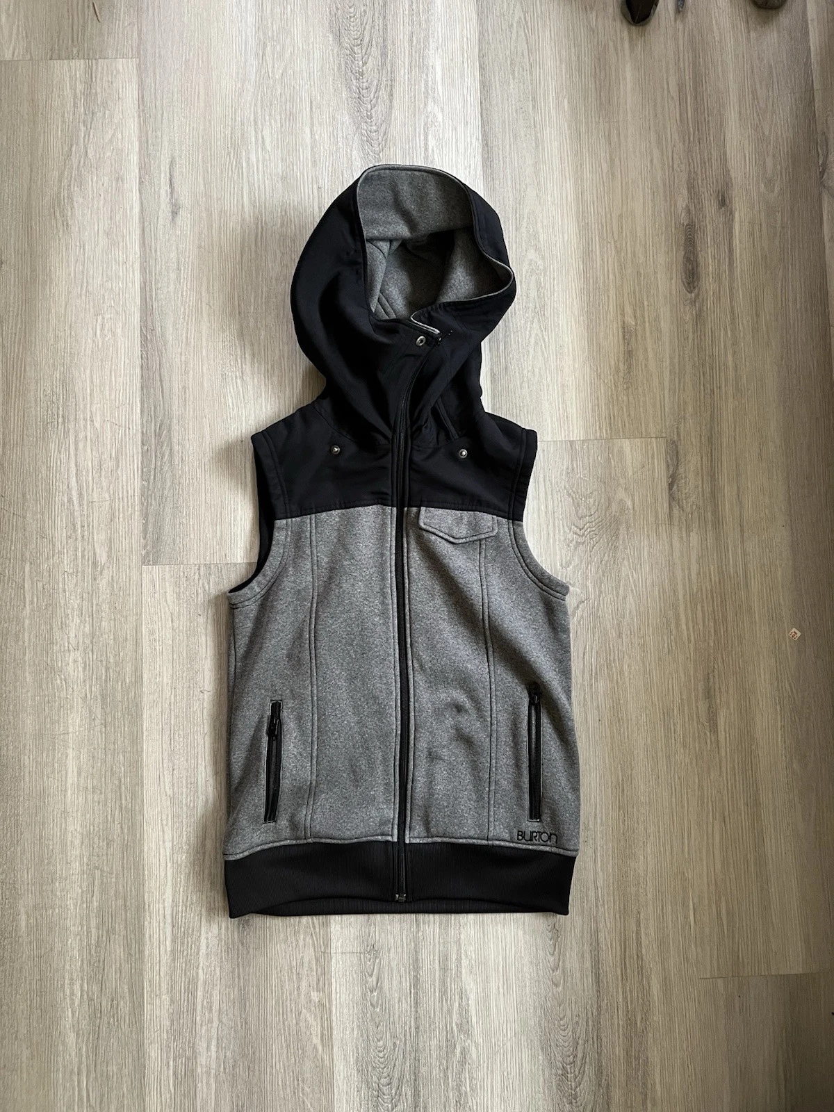 Burton Womens Dryride Hoodie Hooded Vest Ski Snowboard Gray Black Pockets Medium