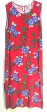 CARIBBEAN JOE Sleeveless Maxi Dress sz 2X Red Tropical Floral Hibiscus Long Slit