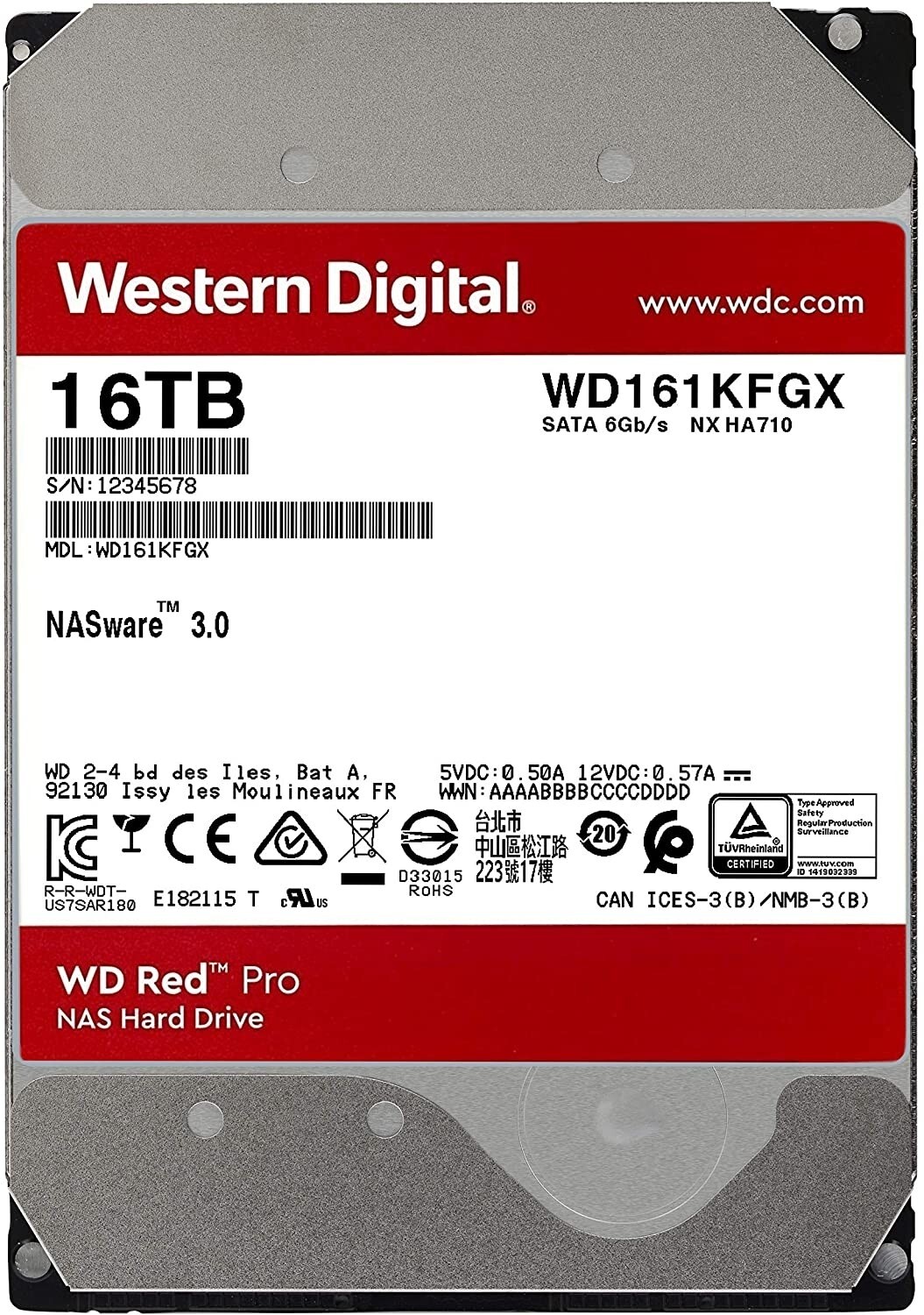 WD Red Pro 16TB Hard Disk NAS 3.5"" SATA 7200RPM HDD Backup Server Data WD161KFGX