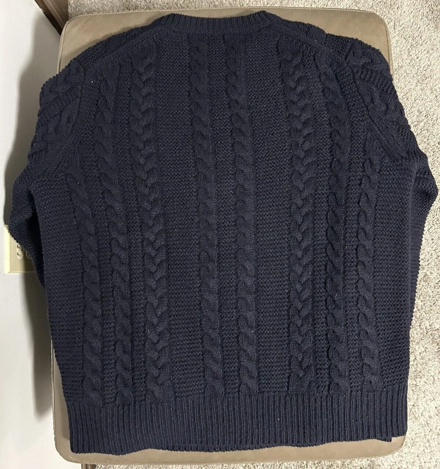 Wallace & Barnes Fisherman Sweater Navy M Shetland Wool Aran Cable-Knit B5655 - Image 2 of 4