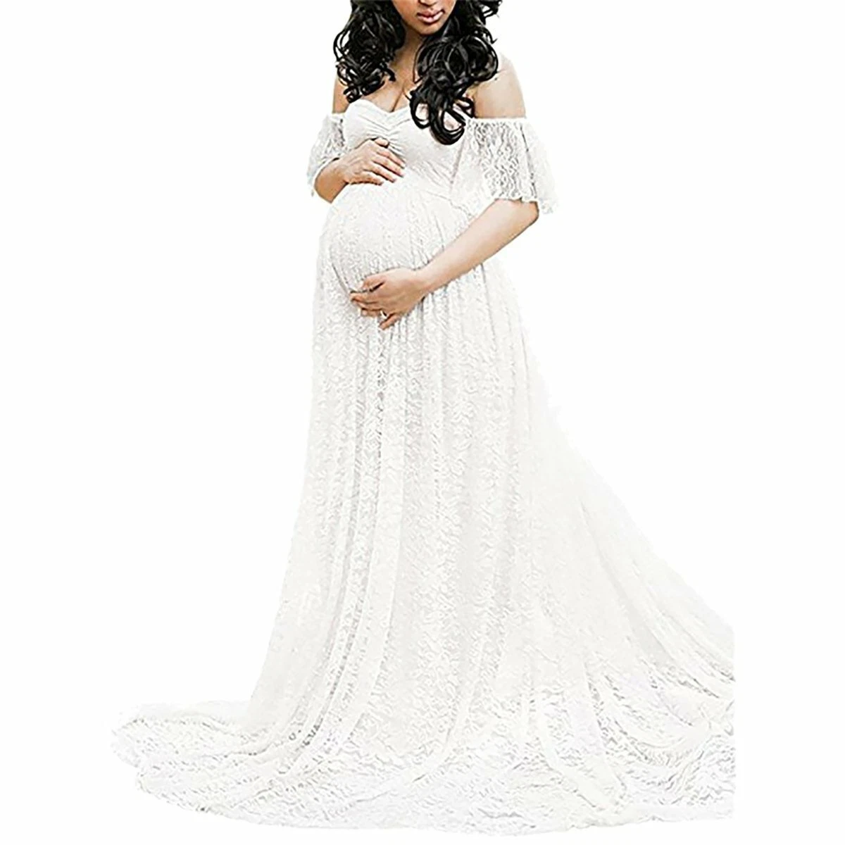knee length dresses for ladies Lace Long-sleeve Maternity Maxi Dress