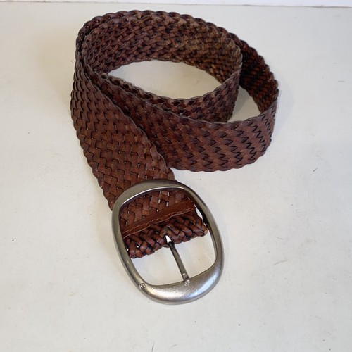 Vintage Dark Brown Woven Braided Leather Wide Belt Large Sterling Silver Buckle - Picture 12 of 12