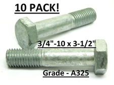 10 PACK 3/4"-10 x 3-1/2" Structural Bolt Heavy Hex Cap Screw A325 Galvanized NH