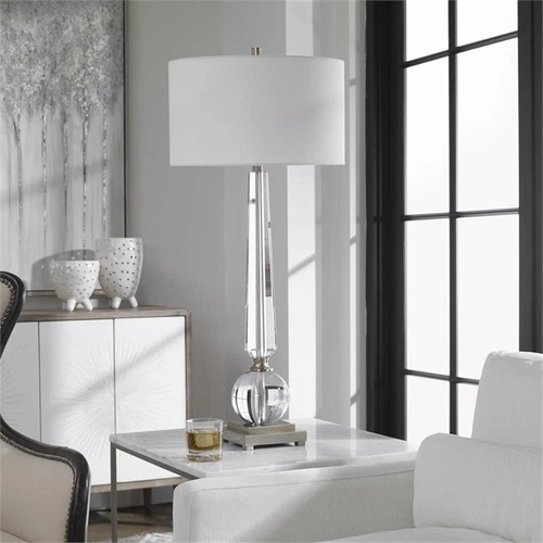 Uttermost Crista Steel Crystal and Fabric Table Lamp in Nickel and White - Picture 7 of 8