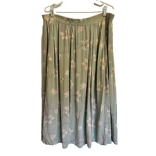 Vtg Sag Harbor Floral Midi Skirt Cottagecore Size L Pleated Waist 37" Sage Green