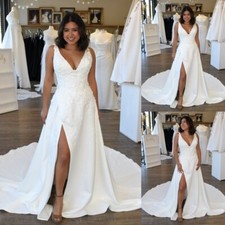 Bohemian Satin Wedding Dresses with Side Split Court Train Side Split Bridal