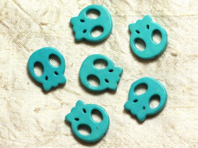 Fil De Perles Turquoise Synthétique Et Têtes De Mort 18mm - Environ 21 Pièces Pour 39 Cm, Neuf, Création Homemade