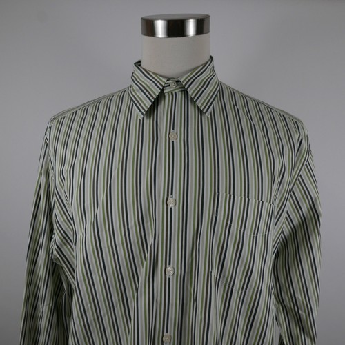 Green Brown Black Striped Shirt Large 