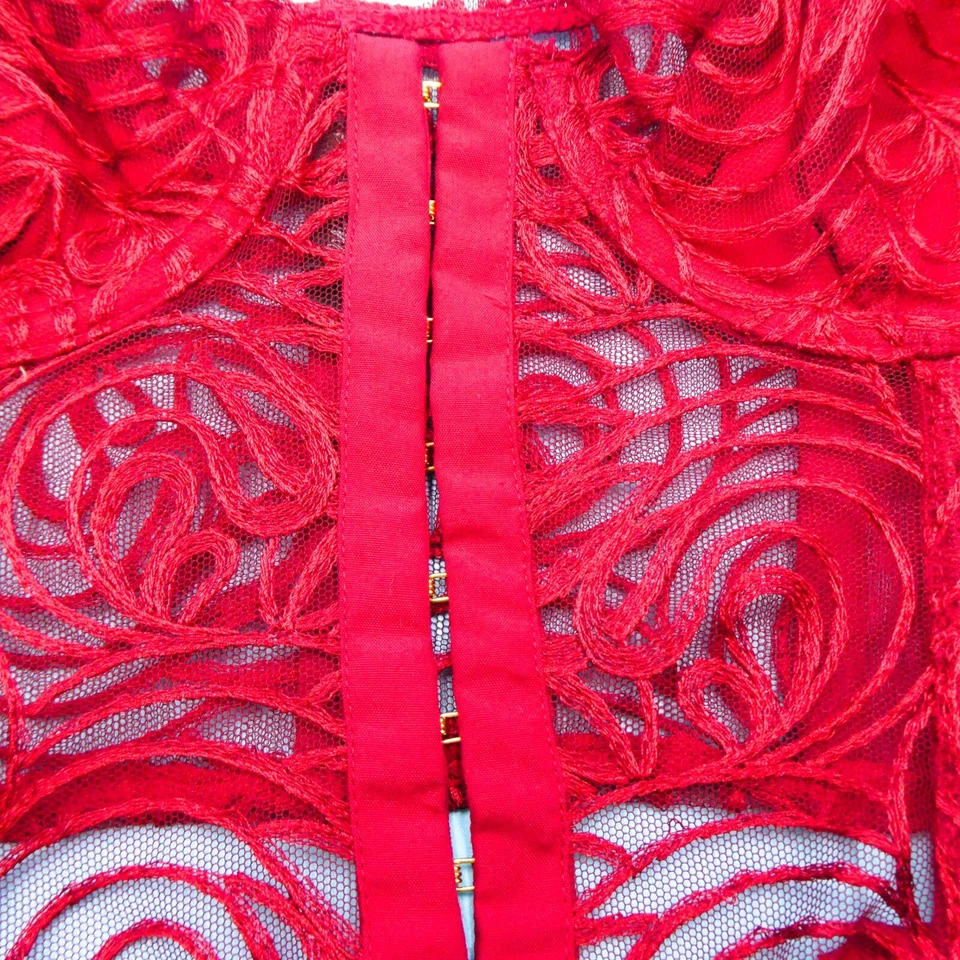 For Love & Lemons XS After Dark Bustier Lencería Rojo Encaje Sujetador con Aros Corsé Foto 2 de 4