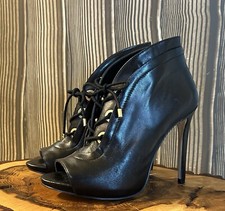 Guess Heels Lace Up Peep Toe Ankle Booties Bl...