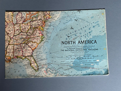 1964 National Geographic Magazine, North America, Folded Paper Map
