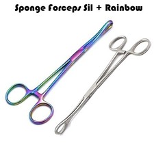 AAPRO 2 PC Sponge Forceps Un Slotted 7" Body Piercing Tool Rainbow  Silver S.S