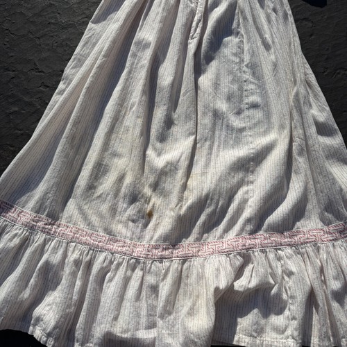 Antique Victorian Cotton Pink Striped Puff Sleeve Greek Key Print Dress Gown - Picture 13 of 13