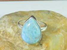 Natural Blue Larimar Solid 925 Sterling Silver Handmade Pear Ring Size US-9