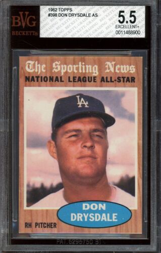 1962 Topps Baseball #398 Don Drysdale AS BVG 5.5
