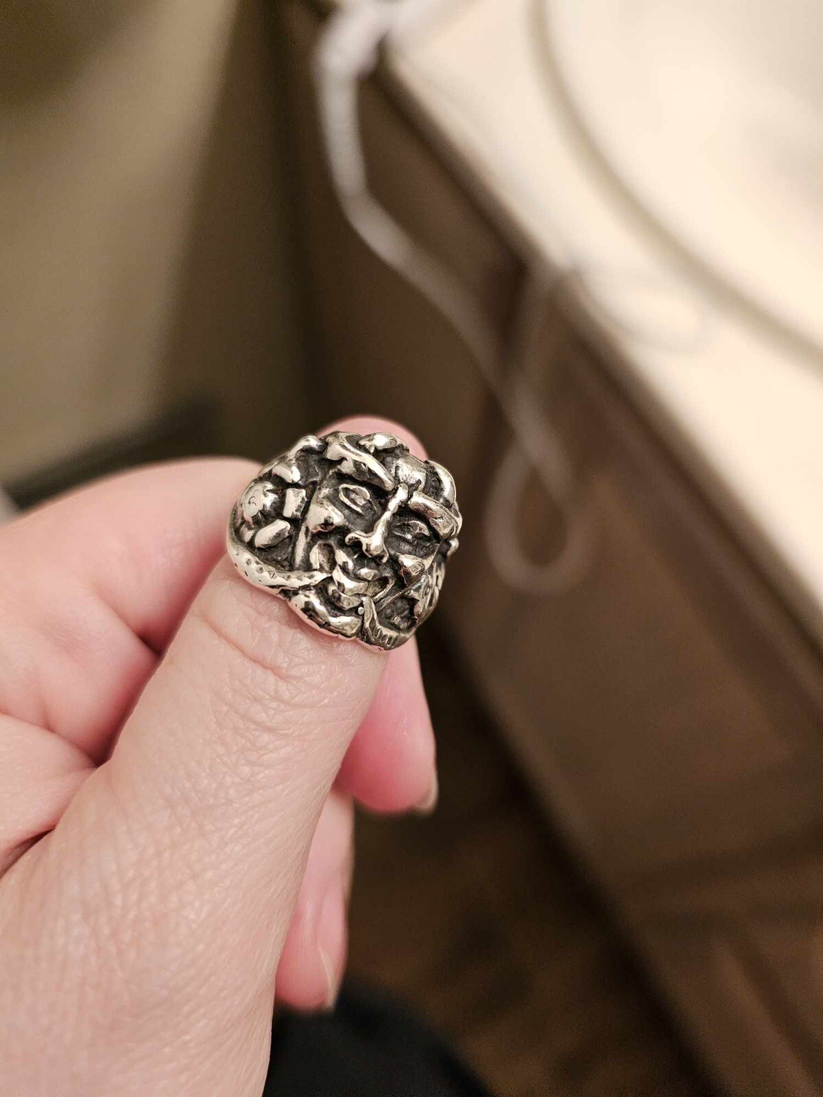 large antique sterling silver devil ring size 7 - image 1