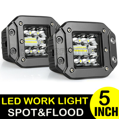 2x 300W Flush Mount LED Pods Flood Spot Work Light Bar Offroad Backup Pickup 4WD