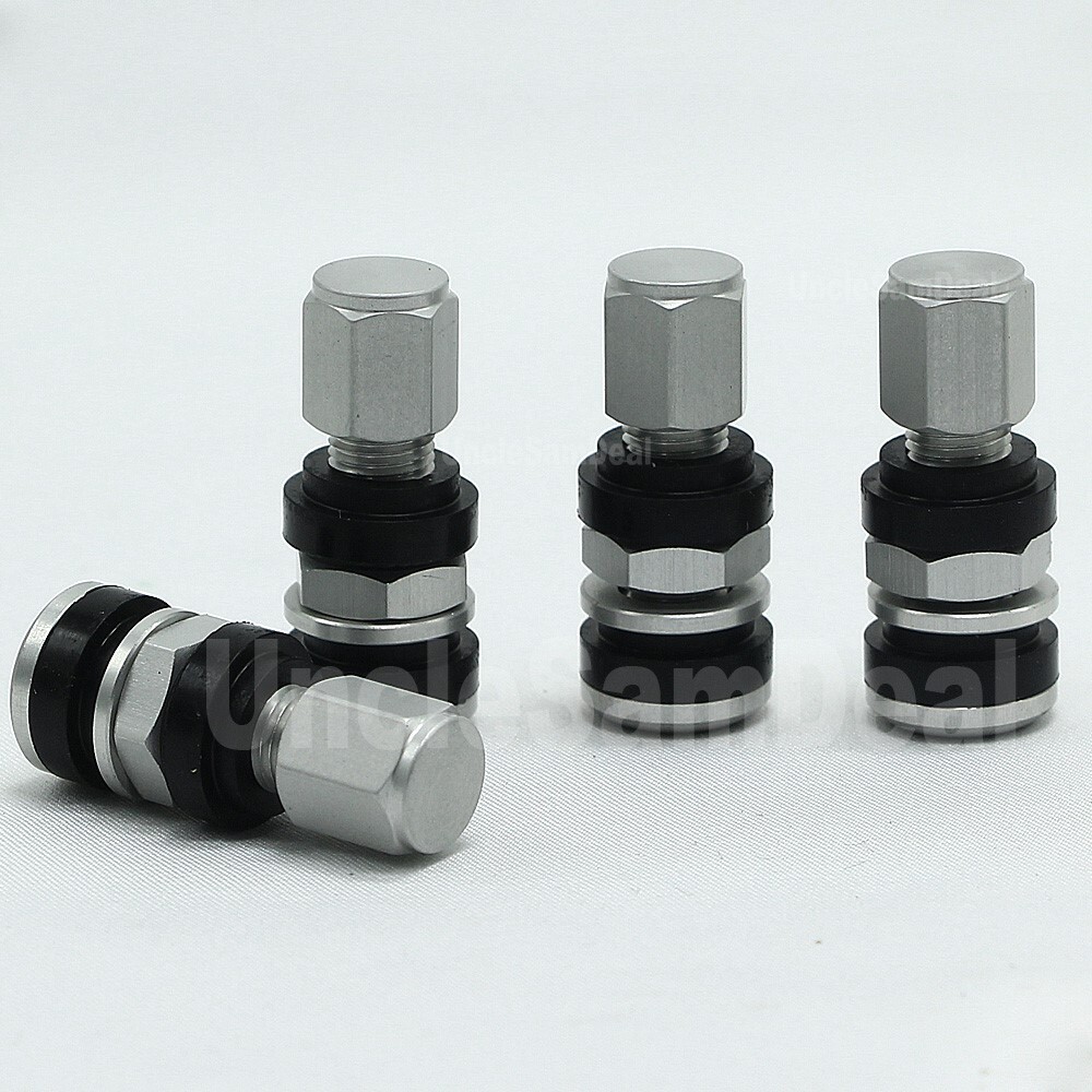 ENKEI NT03+M ALUMINUM BOLT ON SHORT BASE SILVER VALVE STEMS WITH CAPS