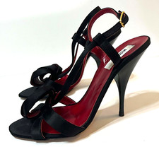 MOSCHINO SANDALS High Heel Formal Dress Black Satin Open Toe Sz US 7/EU 38 Bows