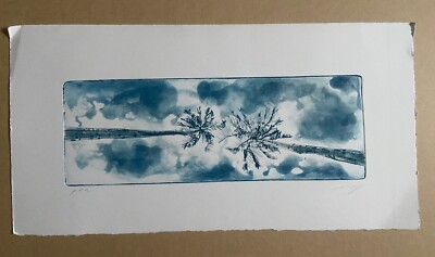 PALMEN BLAUDRUCK Radierung ORIGINAL SIGNIERT KUNSTWERK ZEITGENÖSSISCHE SPANISCHE KUNST