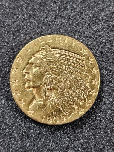 🌟 1909-D Indian Head Half-Eagle US GOLD $5 Coin CLEANED
