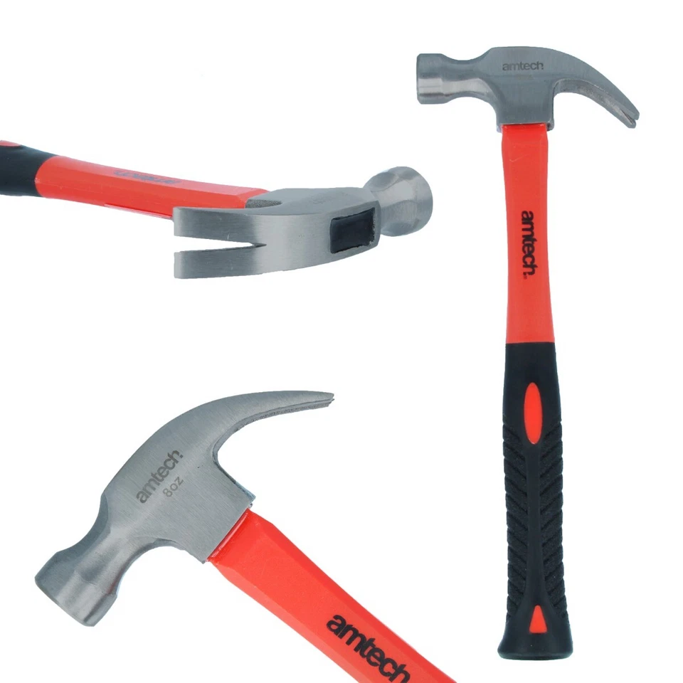 AMTECH MARTILLO DE GARRA DE FIBRA DE VIDRIO 8 OZ Acero al carbono Cabeza pulida Herramienta de agarre de goma Reino Unido Foto 3 de 3