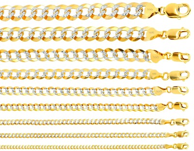14K Solid Yellow Gold Diamond Cut Cuban Link Chains Men's/Women's 2mm-11mm16-30''