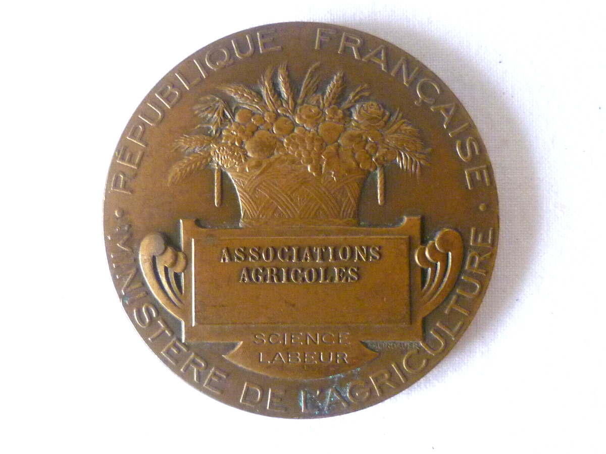 ANCIENNE MÉDAILLE D'AGRICULTURE BRONZE SCIENCE ET LABEUR SIGNÉE J. LAGRANGE