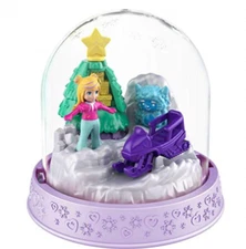 New Mattel Polly Pocket Christmas Snow Globe Snowmobile Ornament Mini Playset