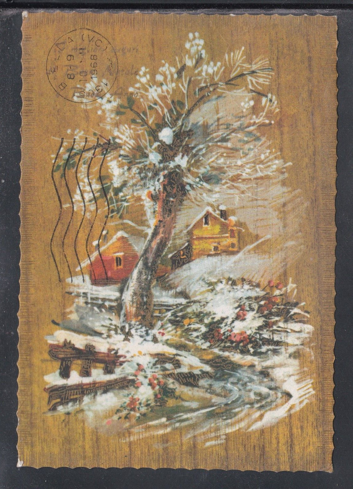 Cartolina i Migliori Auguri di Buon Natale e Buon Anno Paesaggio Z1596