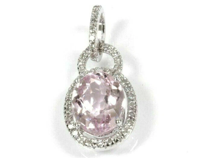 Colgante gota halo oro blanco 14k sólido diamante kuncita rosa natural de 2 quilates 0,67" Foto 2 de 2