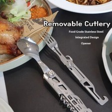 Stainless Steel Folding Tableware Fork Knives Spoon Opener Outdoor Camping Tools