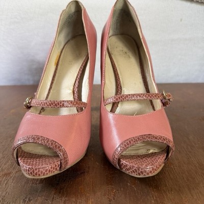 Nine West Women s Pink Leather Peep Toe Stiletto Pumps Ankle Strap 8.5 Mary Jane