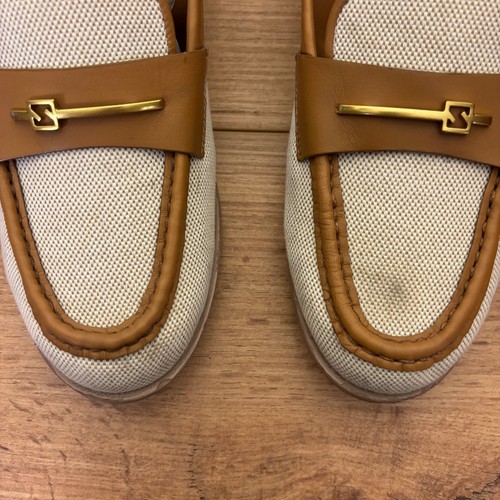 Franco Sarto Riley Damen-Halbschuhe Größe 7,5 Latte Canvas hellbraun Leder flach Freizeit - Bild 4 von 10