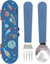 Stainl Steel Toddler Utensils with Travel Case - Self-Feeding Fork