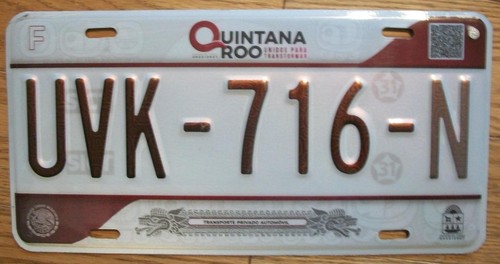 SINGLE MEXICO state of QUINTANA ROO LICENSE PLATE - UVK-716-N - AUTOMOVIL