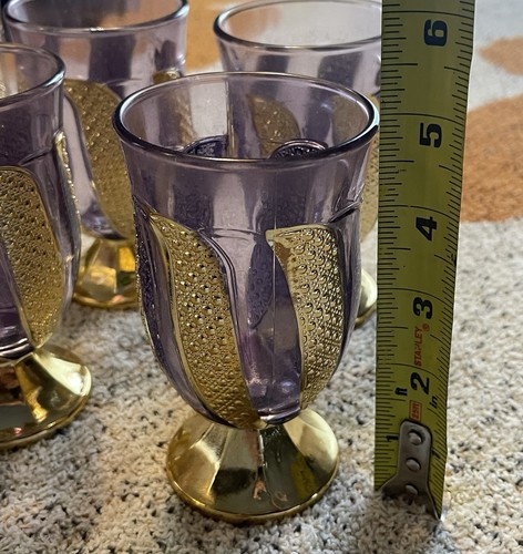 Set Of Six Vintage Imperial Glass Heavy Gold & Purple Goblets 5" Tall x 2.5" - Picture 5 of 9