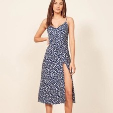 Reformation Crimini Midi Dress in Bebe Navy Floral Print Size 0
