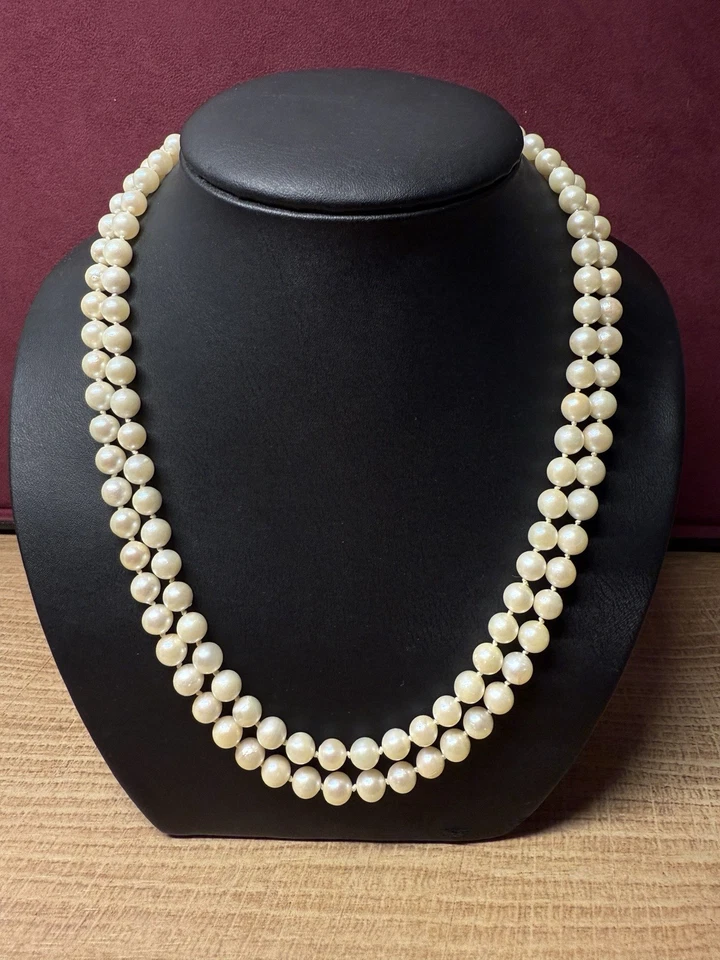 Perlenkette Doppelreihig Geknotet, 750/ WG Schloß & Rubin im Perlenschloss - Bild 2 von 4