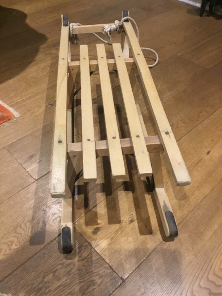 Vintage wooden Sledge/Sleigh/Sled/Toboggan with metal runners for ...