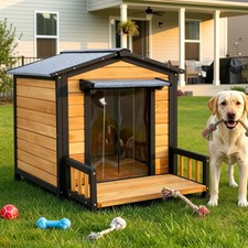 Large Dog House Outdoor, Wood Weatherproof Shelter with Elevated Floor