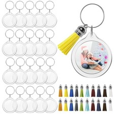 20 Set Acrylic Photo Keychain-Clear Picture Frame Keychain with Tassels Round