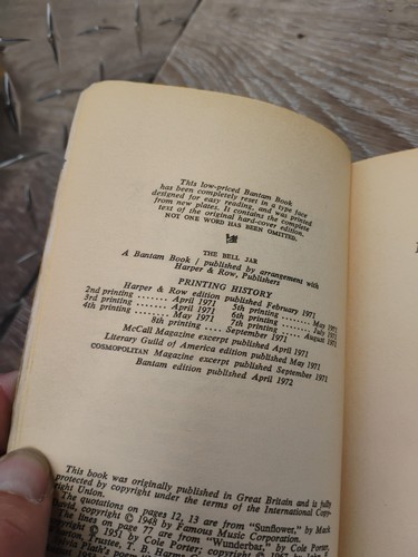 Sylvia Plath The Bell Jar 1972 Bantam Books 9th Printing Paperback - Picture 6 of 6